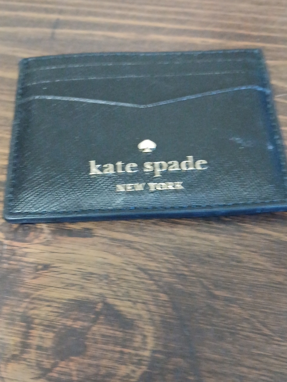 kate spade Black Leather Card & Key Holder with Gold Logo